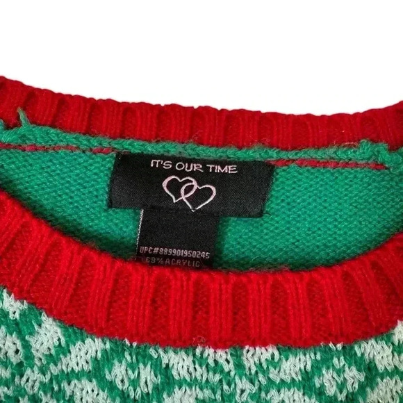 It's Our Time Polar Bear Christmas Ugly Holiday Sweater Girls Size Large - Picture 7 of 10